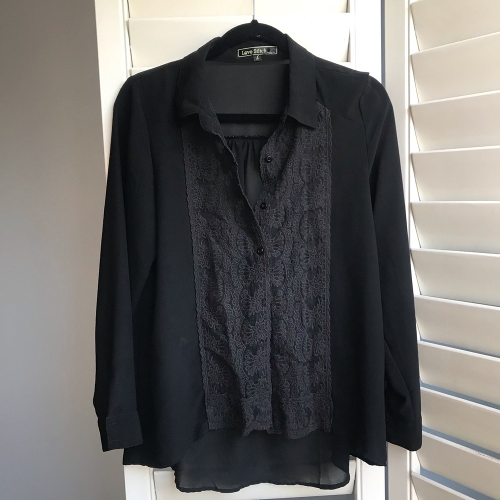 Love Stitch Black Lace Botton Up